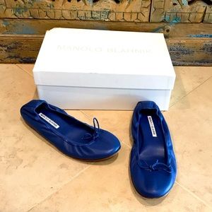 Manolo Blahnik Tobaly Ballet Slippers Blue Nappa Leather Size 37